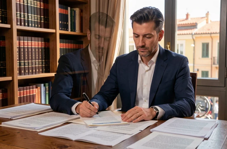 Avocat à Nice examinant un dossier de garde exclusive dans son cabinet juridique