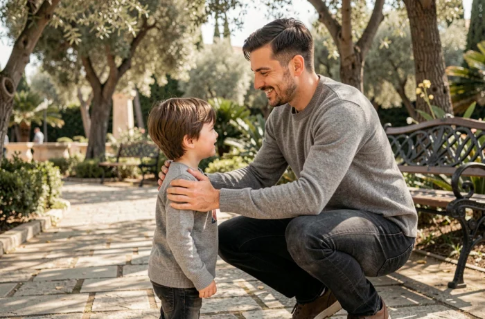 Père et enfant dans un parc de Nice illustrant un enjeu de garde exclusive après séparation